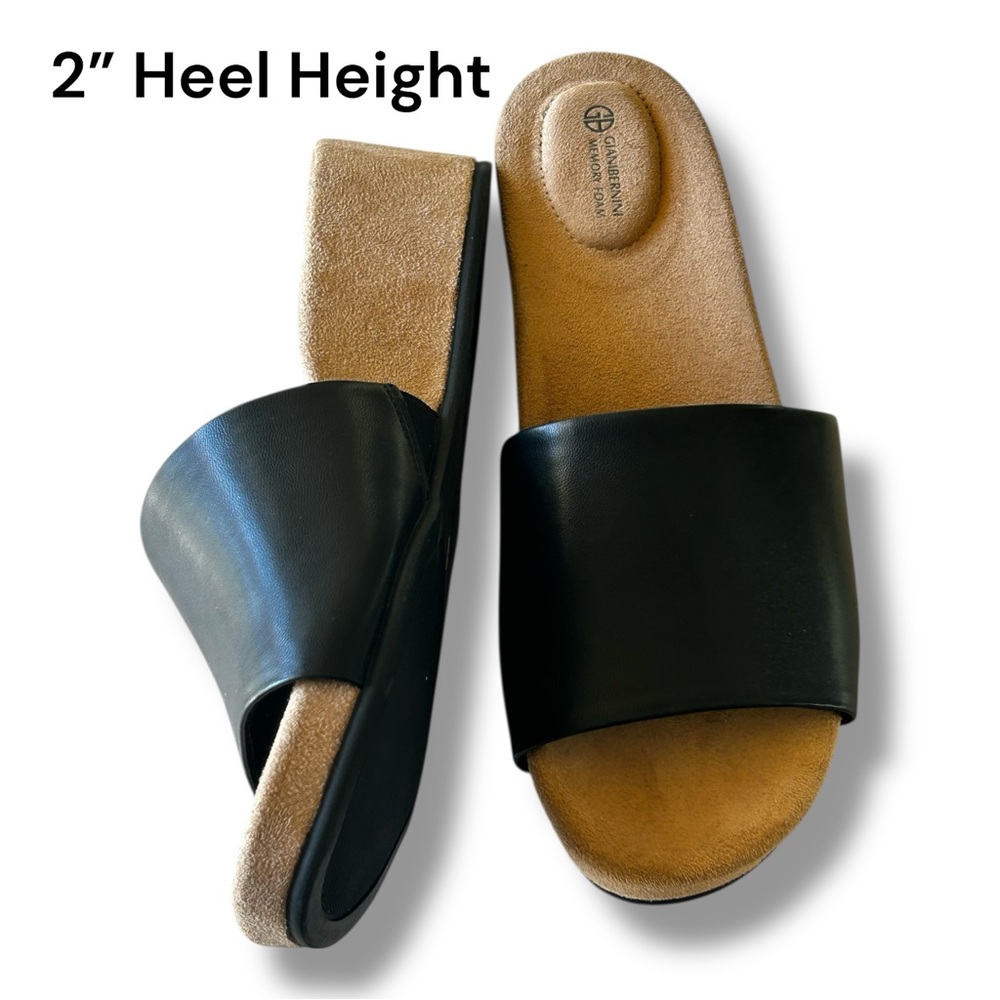Giani Bernini Black Slide Wedge Mules with Tan Footbed
